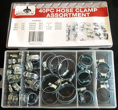 GOLIATH INDUSTRIAL TOOL 40pc GOLIATH INDUSTRIAL HCA40 STEEL HOSE CLAMP ASSORTMENT WORM DRIVE