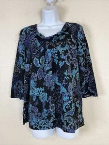 White Stag Womens Size S Blue Striped Cowl Neck Stretch Blouse 3/4 Sleeve - Picture 1 of 6