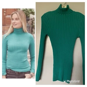 SUNDANCE Legends Top Women Medium Organic Cotton Turtleneck Teal Essential Layer - Picture 1 of 4