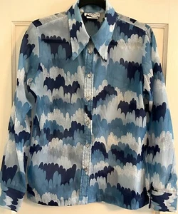 VINTAGE 60's LADY WINN CALIFORNIA BY TEDDI, SHEER BLUE BLOUSE M/L, 41" CHEST EUC - Picture 1 of 14