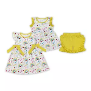 Ropa de regreso a la escuela Hermano Niñas Hermana Arco Iris Manzana Conjunto Vestido - Imagen 1 de 5