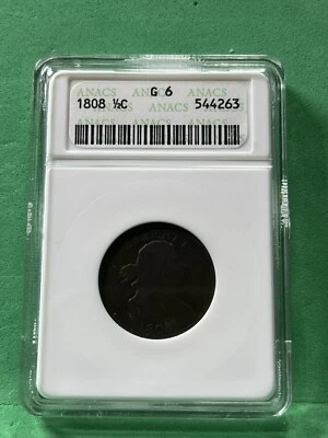 1808 Draped Bust Half Cent ANACS G6. Old Holder OH. Low Mintages 400k. - Image 1 of 4