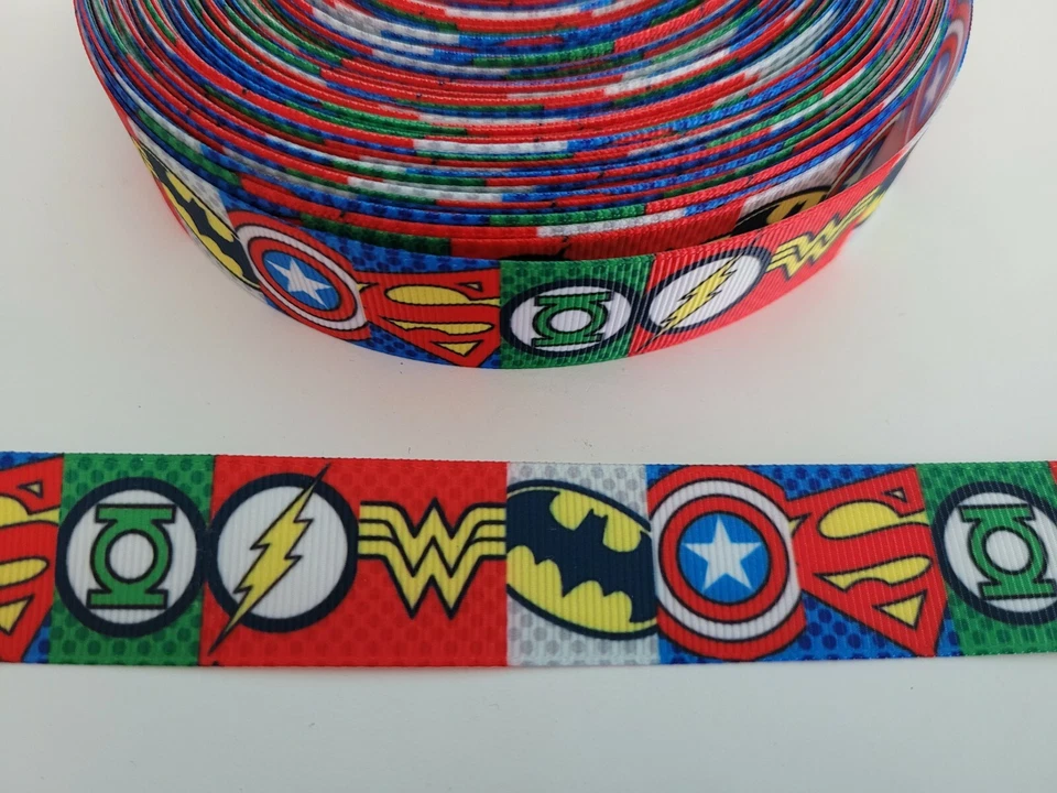 5 Yards 1" superhero Grosgrain Ribbon Hair Bow Supply. - Image 1 of 1