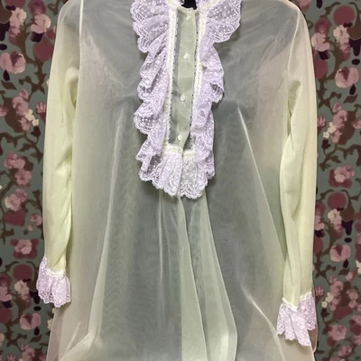 Camisón Van Raalte Petite de gasa con volantes ribete de encaje amarillo lencería bata pene Foto 1 de 4