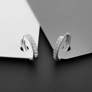 925 Silver Hoop Earrings Minimal CZ Huggie Hoops Dainty Everyday Earrings - Picture 1 of 6