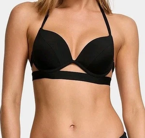 Victoria's Secret Bikini Top Double Banded Push Up Swimwear 34DD / E75 Black - Picture 1 of 12