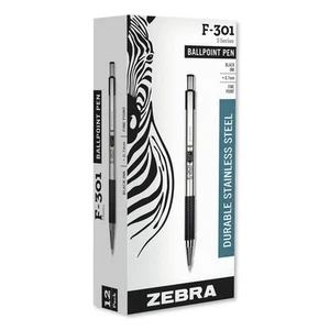 Zebra 27110 F-301 Fine 0.7 mm Retractable Ballpoint Pen - Black (1-DZ) New - Picture 1 of 6