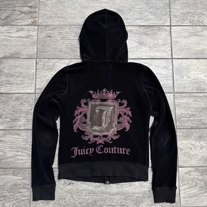 Vintage Y2K Juicy Couture Velour Hoodie Gr. S Full Zip Grafik Strass schwarz - Bild 1 von 7