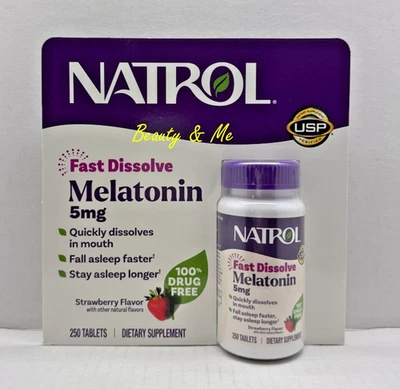Natrol MELATONINA 5mg, 250 Comprimidos de Disolución Rápida *Ayuda para Dormir, Sabor Fresa* Foto 1 de 2