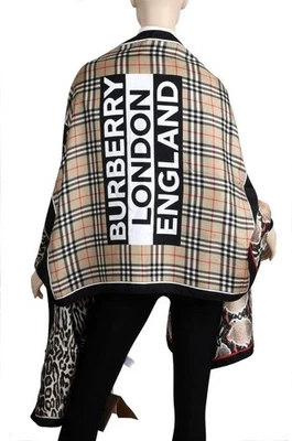 NUEVO BURBERRY LEOPARDO SERPIENTE A CUADROS LOGOTIPO SEDA OBLONGO CHAL DE GRAN TAMAÑO BUFANDA ENVOLTURA Foto 1 de 4