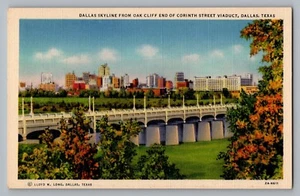 Tarjeta postal Dallas Texas Skyline Oak Cliff Corinth Street Viaduct Curt Teich 1932 - Imagen 1 de 2