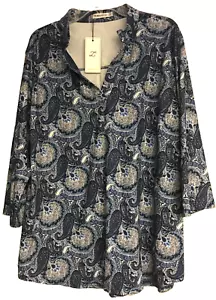 Zenbriele 2X NWT Soft Stretch Knit Paisley Print Tunic Blouse Blue Stretch - Picture 1 of 10