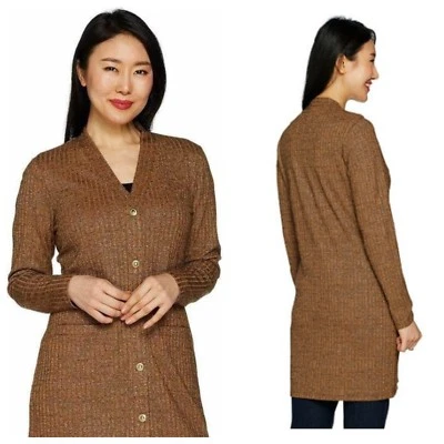 DENNIS BASSO  V - NECK  RIBBED LONG   CARDIGAN  SWEATER  Sz XXS  NEW  $ 70 - Image 1 of 3