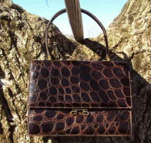 vintage Triomphe for Bamberger's brown Crocodile leather handbag purse France - Picture 1 of 12