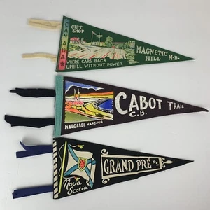 3 Vintage Canada Souvenir Felt Pennants Nova Scotia Magnetic Hill Cabot Trail - Picture 1 of 24