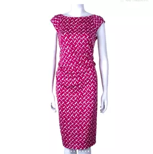 DIANE VON FURSTENBERG Women's 12 Pink Print Jersey Cap Sleeve Silk Midi Dress - Picture 1 of 12