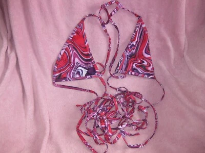 Women's Boohoo US4UK8EU36 Pink/Red Triangle Polyester Bikini Top Long Ties - Image 1 of 4