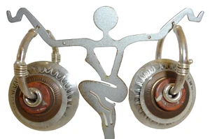 Vintage 1992 TABRA Sterling Silver Jasper Quartz Discs Earrings 14K Gold Posts - Picture 1 of 7