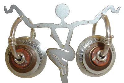 Vintage 1992 TABRA Sterling Silver Jasper Quartz Discs Earrings 14K Gold Posts - Image 1 of 4