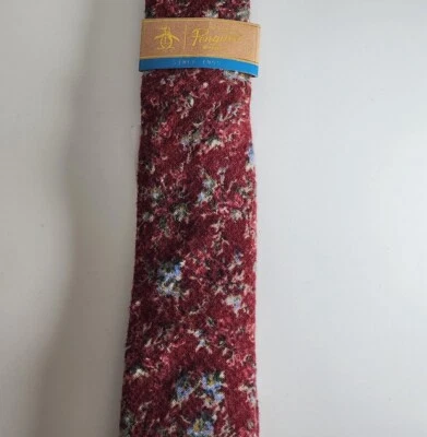 Corbata ajustada floral granate marca Penguin nueva con etiquetas para hombre precio de venta sugerido por el fabricante $55 Foto 1 de 4