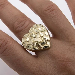 10K Yellow Gold Women's Diamond-Cut Huge Heart Engagement Ring Solid - Picture 1 of 5
