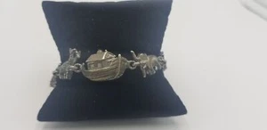 Vintage S-80 Marked Silver Tone Noah's Ark Double Animal And Boat Bracelet - Picture 1 of 12