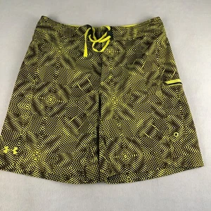 Under Armour Board Shorts Mens 36 Loose Black Yellow Geometric Stretch lined - Picture 1 of 9