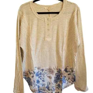 Mystree Womens Tunic Top Mixed Print Floral Stripe Small Cotton Blend - Picture 1 of 3