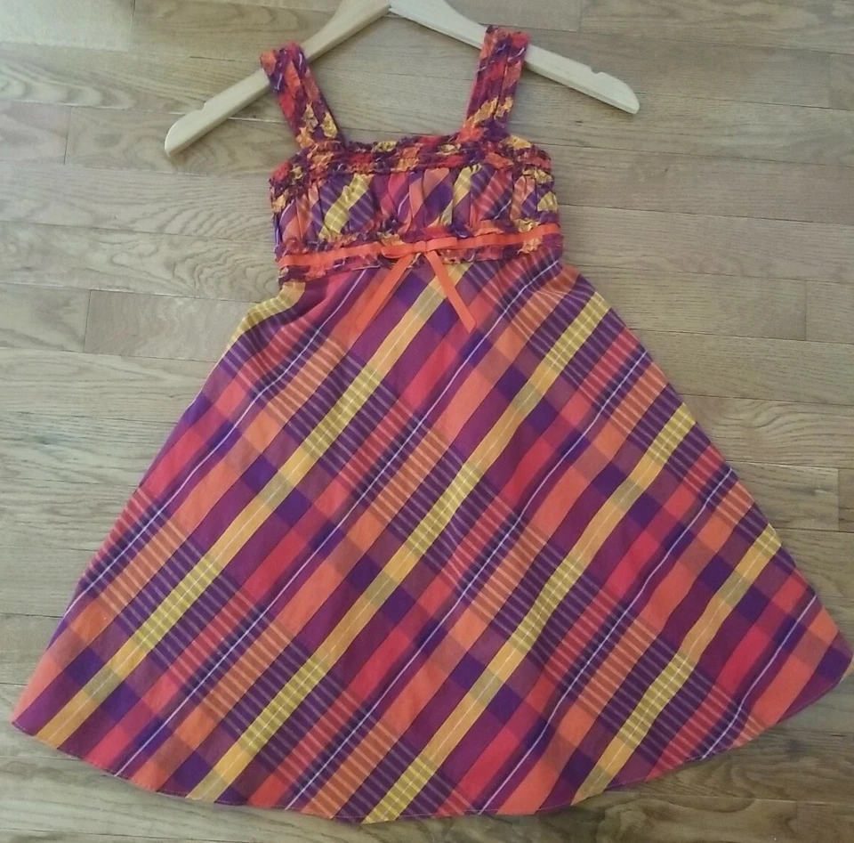 Vestido Jumper Emily West Meninas Ação de Graças Outono Tamanho 7 Laranja Roxo Vermelho Dourado - Imagem 1 de 4