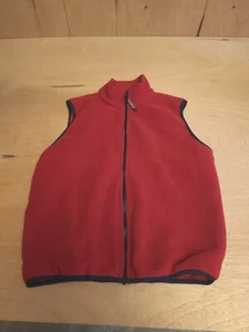 LL Bean Vest Mens Medium Red Full Zip Fleece Nylon Pockets Hiking Outdoors - Picture 1 of 9