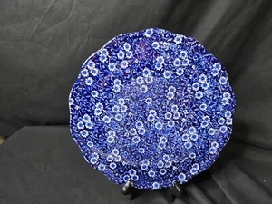 Staffordshire Burleigh Blue Calico Flat Cake Plate 11 1/2 " - Picture 1 of 3