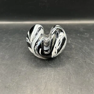 ART GLASS Black White SWIRL Glass Eye Studio Paperweight Card Holder - Picture 1 of 8