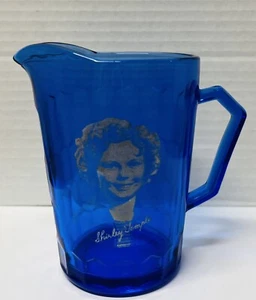 Shirley Temple cobalt blue 8 Oz Glass pitcher Creamer Vintage - Picture 1 of 8