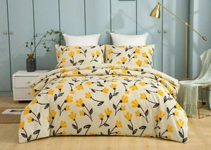 DaDa Bedding Yellow Fleur Orange Tulips Floral Duvet Cover Set w/ Pillow Cases - Picture 1 of 13