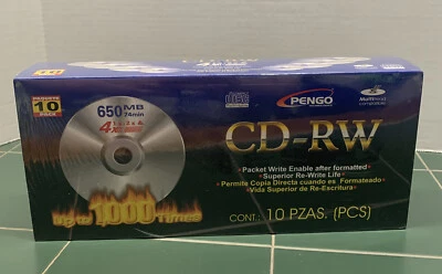 10 Pack Pengo CD-RW High Speed 4X 650MB Disks w/ cases 74 min ea. #70410 - Image 1 of 3