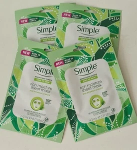 4xSimple Kind to Skin Rich Moisture Sheet Mask Skin Care with Botanical Extracts - Picture 1 of 5
