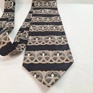 Barrington Men's Tie 100% Silk Black & Gold Geometric Floral Classic Dressy - Picture 1 of 6