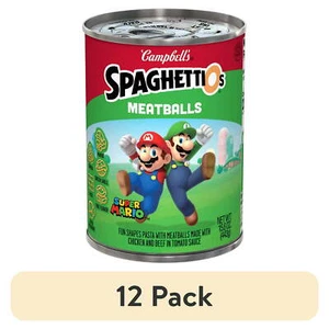 (12 pack) SpaghettiOs Super Mario Bros Canned Pasta with Meatballs, 15.6 oz Can - Picture 1 of 4