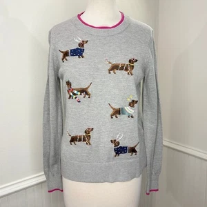 Suéter Joules Talla UK 8 US 4 Weiner Perro Dachshund Bordado Festivo Vacaciones - Imagen 1 de 17