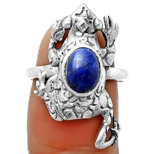 Anello Rana - Lapislazzuli Naturale - Afghanistan Argento Sterling 925 s.7,5 Gioielli R-1113 - Foto 1 di 5