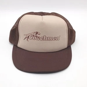 Vintage Coachmen Trucker Hat Snapback Cap Mens Tan Foam Crown Brown Meshback - Picture 1 of 7
