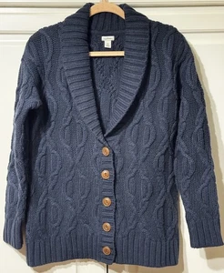 Cárdigan Suéter L.L.BEAN Para Hombre AZUL MARINO Mezcla de Lana Botones Cuello Tejido con Cable XS - Imagen 1 de 14