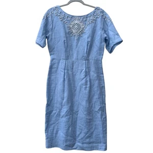 Brooks Brothers 100% Leinen blau Chambray knielanges Etuikleid Gr. 6 NEU - Bild 1 von 11