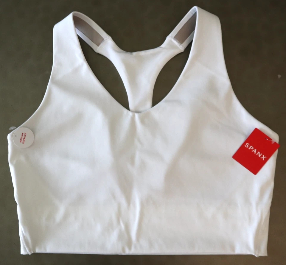 SPANX 50219R Women's Sz 2XL White Longline Medium Impact Sports Bra