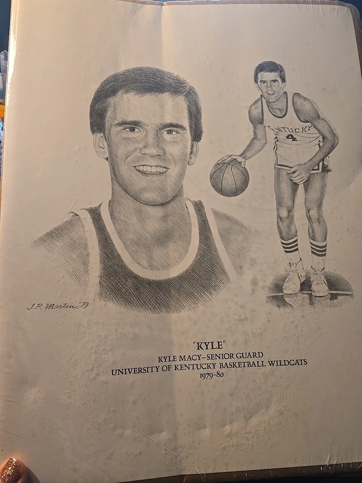 Univ of Kentucky Baloncesto Wildcats Kyle Macy Sr Guardia Impresión Artística Enmarcada 1979 Foto 1 de 4