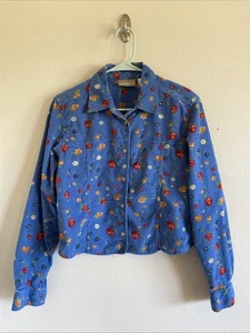 Liz Claiborne Lizwear Corduroy Floral Flower Pearl Snap Shirt Rodeo Western S - Picture 1 of 9