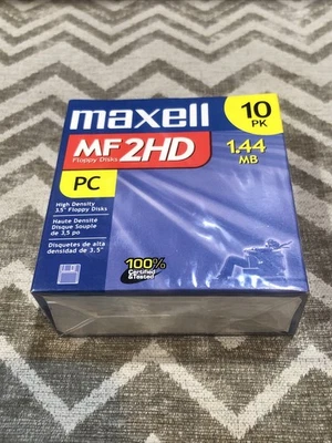 FACTORY SEALED BOX of 10 MAXELL MF2HD 1.44MB HIGH DENSITY 3.5" FLOPPY DISCS - Image 1 of 3