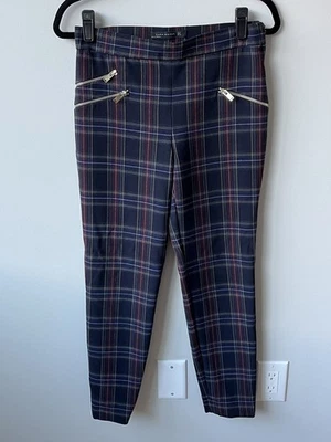 Zara Woman Size M Plaid Slim Cigarette Leg Front Zip Pockets Stretch Pants 28” - Image 1 of 4