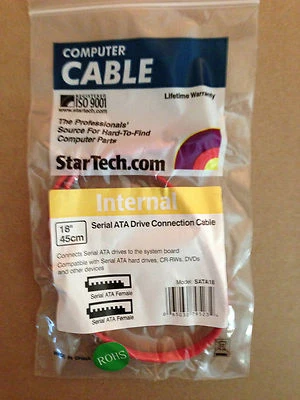 NEW Startech 18" Internal Serial ATA Cable SATA Red Female-Female F-F, NIP - Image 1 of 3