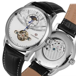 Forsining Mens Automatic Mechanical Watch Moon Phase Leather Strap Wrist Watches - Picture 1 of 16